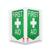 First Aid Kit Location sign with 90-degree design for clear visibility of first aid kits and supplies from multiple angles