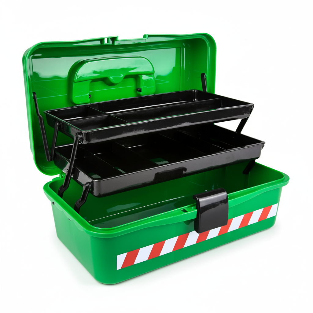 Caravan & Camping First Aid Kit with expandable trays, empty green case ready for first aid supplies and safety essentials.