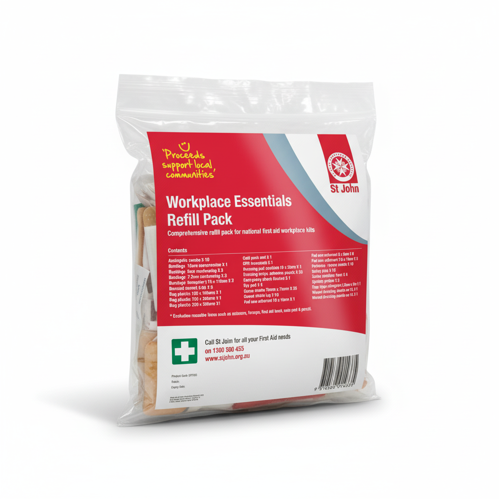 Workplace Essentials Refill Pack with first aid supplies to replenish medium and large workplace kits by St John WA.