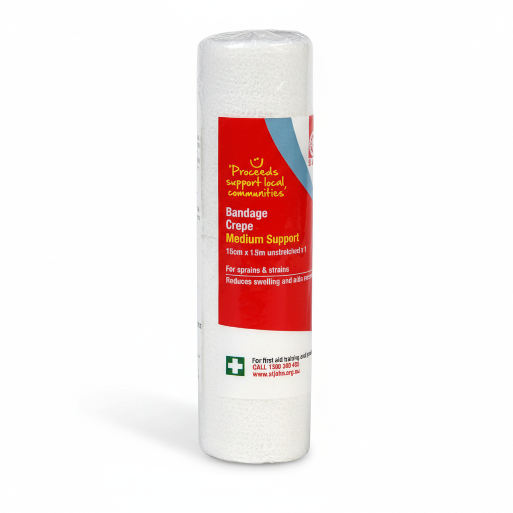 Crepe Bandage roll for first aid use, providing medium support to sprains and strains in first aid supplies
