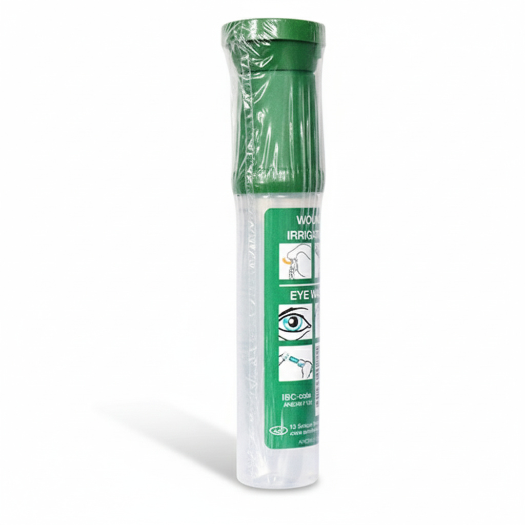 DROP Eyewash Irrigation Refill (With Eye Cup) - Single sterile saline eye wash for first aid supplies and wound cleansing.