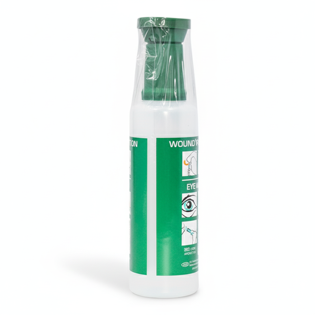 DROP Eyewash Irrigation Refill (With Eye Cup) - Single sterile saline solution for safe eye and wound cleansing in first aid supplies.