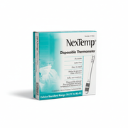 NexTemp Disposable Thermometers Sealed Strips package showing hygienic, single-use, accurate clinical thermometers for infection prevention.
