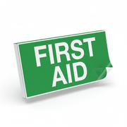 Fire Aid Adhesive Label with white text on green background for easy identification of first aid kits and supplies