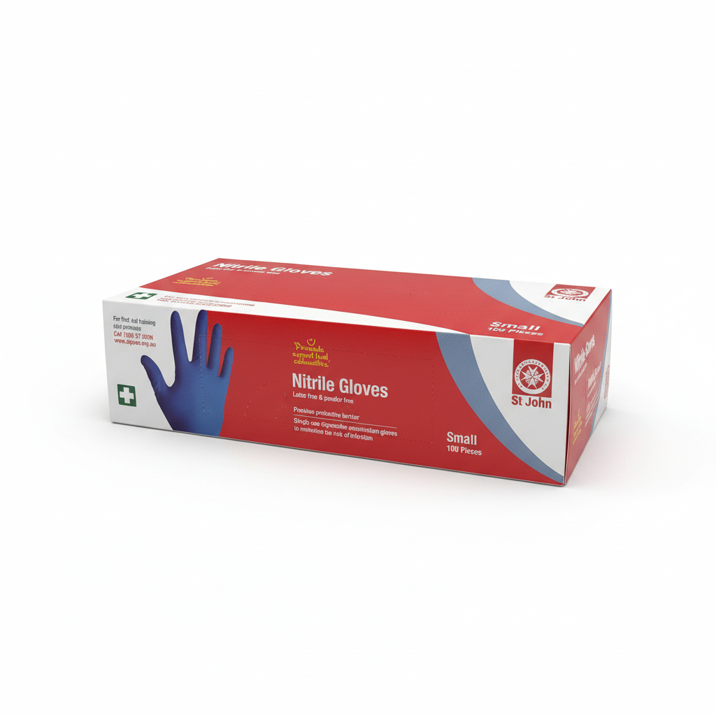 Box of small Nitrile Gloves for first aid protection, powder-free and latex-free by St John WA PPE supplies