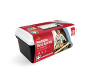 Portable First Aid Kit (for Outdoors) in hard plastic case with lift-out tray for camping and outdoor first aid supplies