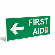 First Aid Directional Sign with left arrow and St John logo guiding to first aid supplies and kits quickly and clearly