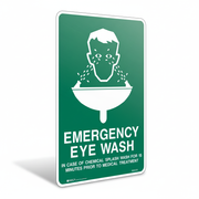 Emergency Eyewash (Poly) Sign showing eye wash station instructions for chemical splash emergency response safety
