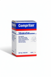 Box packaging of Comprilan Compression Bandage showing product details and size 10cm x 5m for medical use