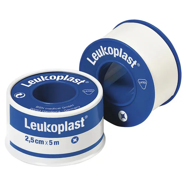 Leukoplast Tape rolls showing waterproof medical tape for securing bandages and first aid supplies with strong adhesion