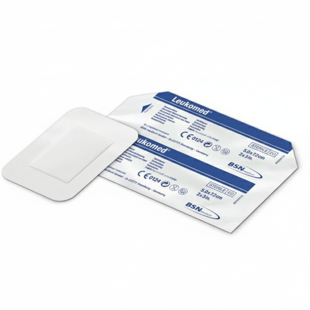 Leukomed Dressing with non-woven absorbent pad and Fixomull technology for covering surgical or traumatic wounds.