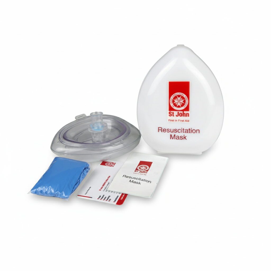 Resuscitation Pocket Mask (Reusable) - Single with St John WA branded case and accessories for safe rescue breathing in first aid situations