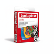 Leukoplast Kids Dressings with colorful animal patterns for children, absorbent and gentle on skin for first aid supplies.