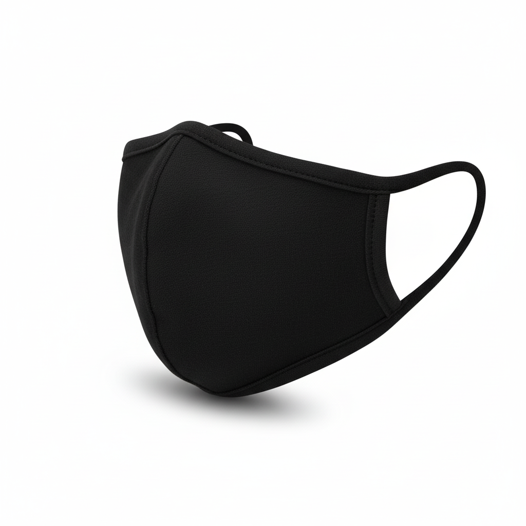 Reusable Cotton Face Mask - Single in black, comfortable washable PPE with elastic ear straps and three layers of cotton and spandex.
