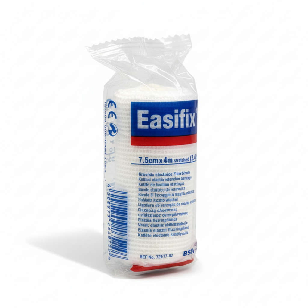 Easifix K Conforming Bandage in packaging showing 7.5cm x 4m size for flexible first aid supplies use