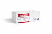 Leukoplast Wound Closure Strips box showing medium size flexible strips for wound closure and first aid supplies
