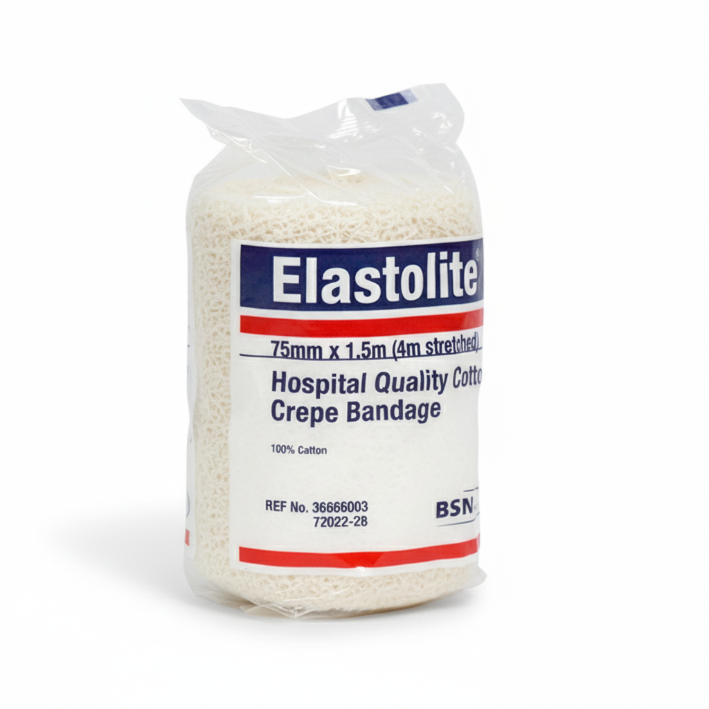 Elastolite Crepe Bandage roll made of lightweight cotton for support and compression in first aid treatments