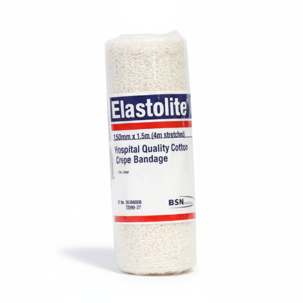 Elastolite Crepe Bandage rolled and ready for use providing lightweight support and compression for strains and sprains