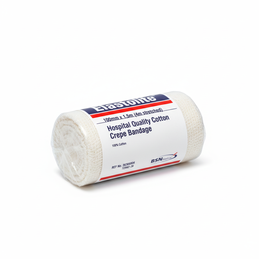 Elastolite Crepe Bandage roll made of lightweight cotton for support and compression in first aid supplies
