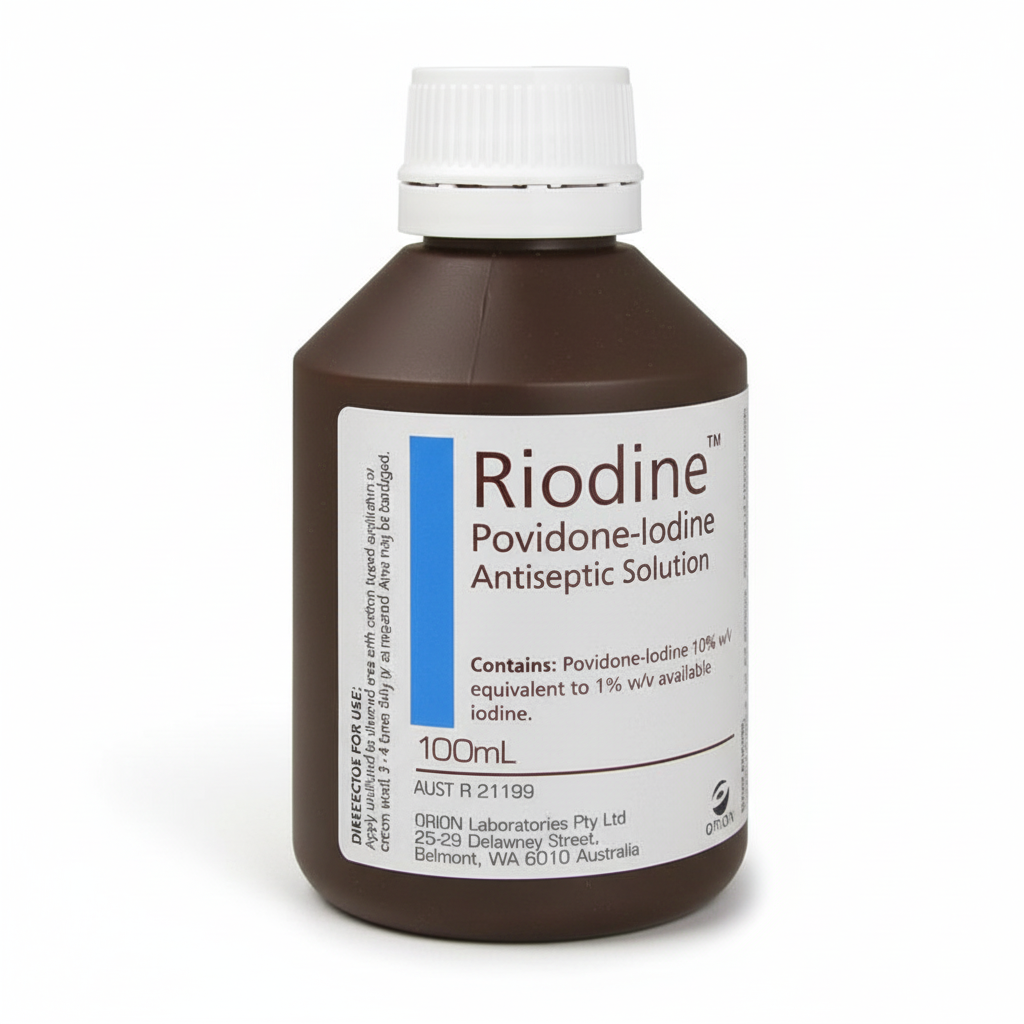 Riodine Antiseptic povidone-iodine antiseptic solution bottle with 10% concentration for antimicrobial use