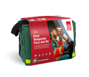 First Response First Aid Kit by St John showing emergency responder using radio inside vehicle with first aid supplies