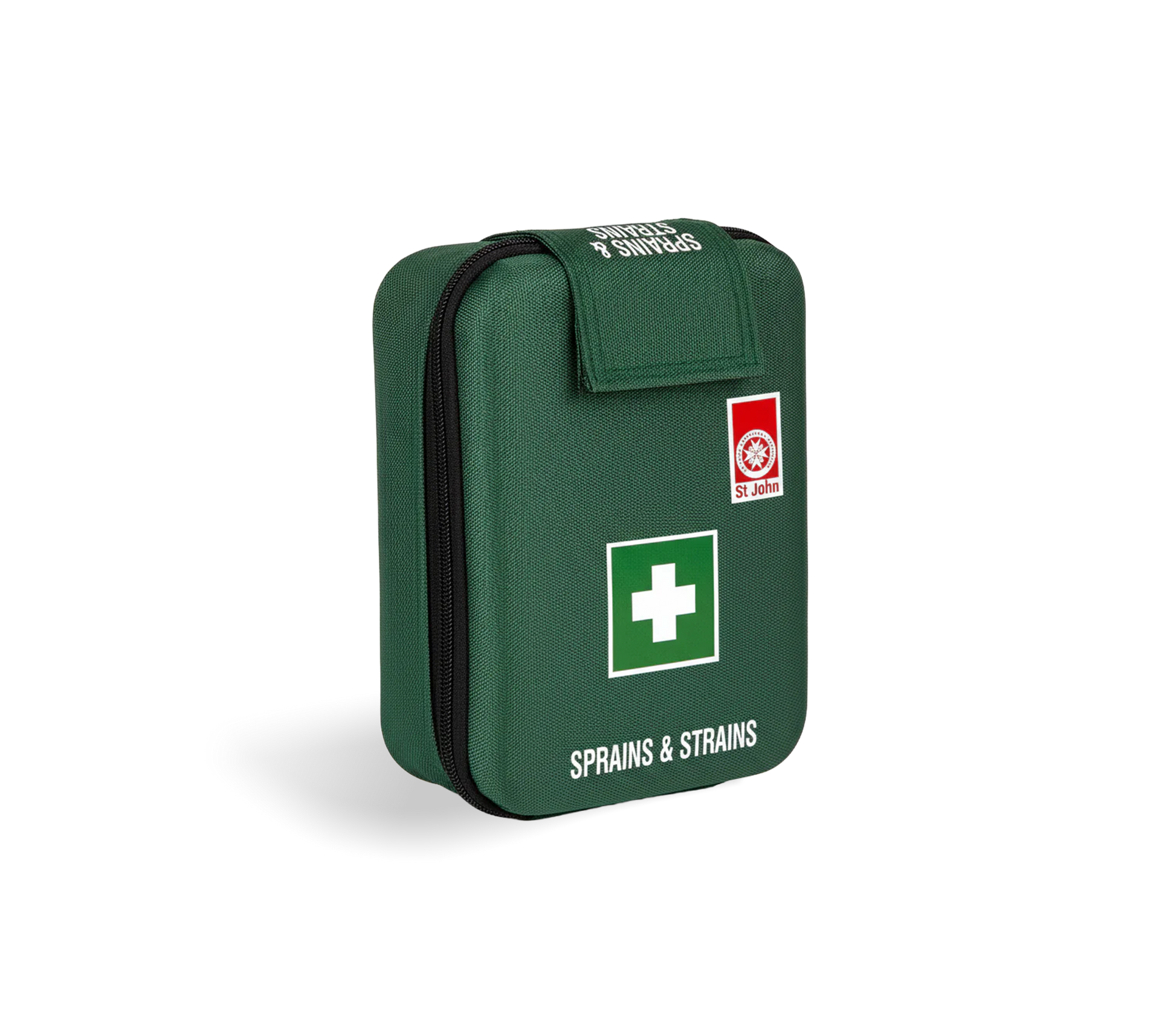 Compact green first aid kit labeled Sprains and Strains with St John WA logo for workplace first aid supplies