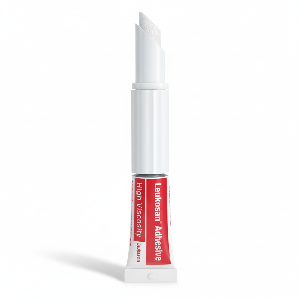 Leukosan Adhesive Wound Glue tube with applicator for fast, painless closure of minor cuts and first aid supplies.