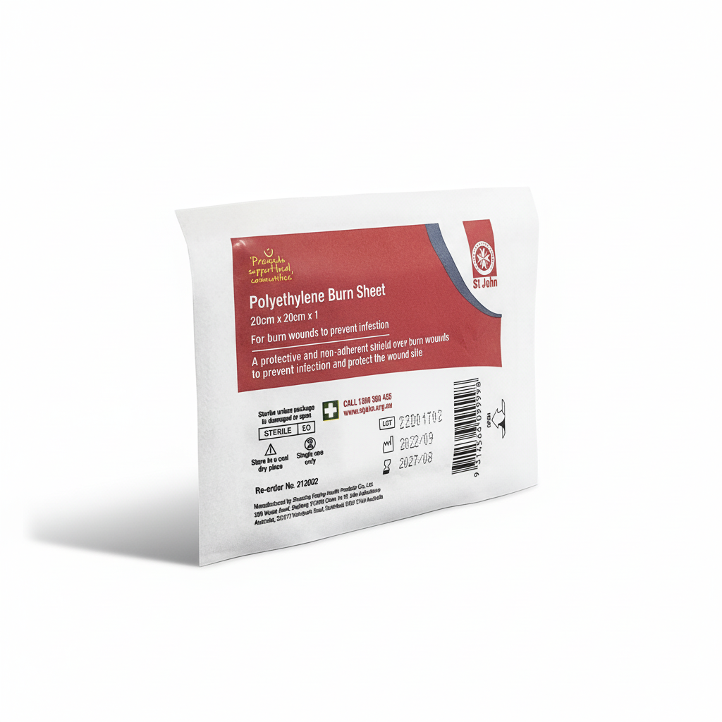 Burn Sheet - Single packaging showing non-adherent protective shield designed to prevent infection of burn wounds