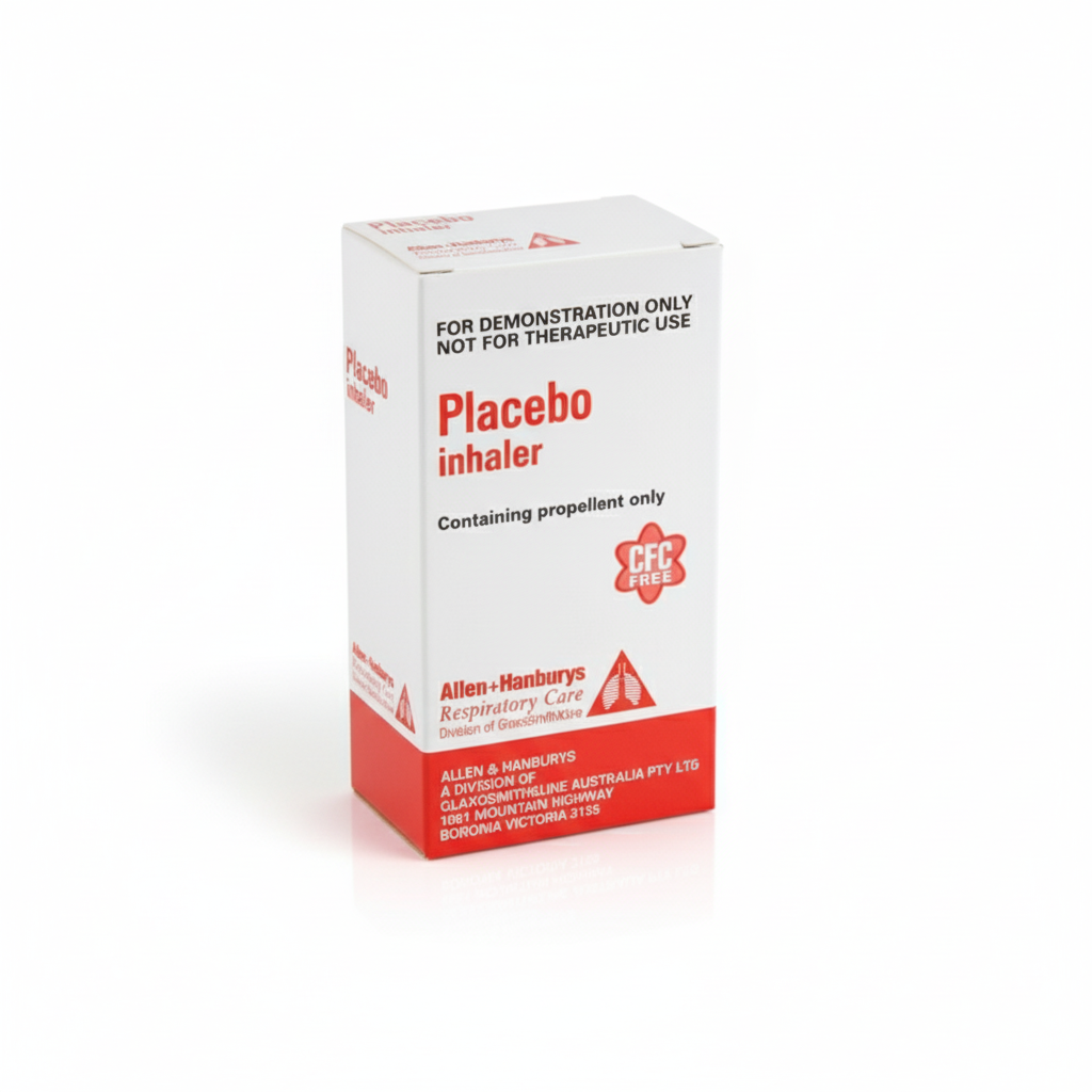 Ventolin Placebo Inhaler boxed training device with propellant only for practice and correct inhaler technique.