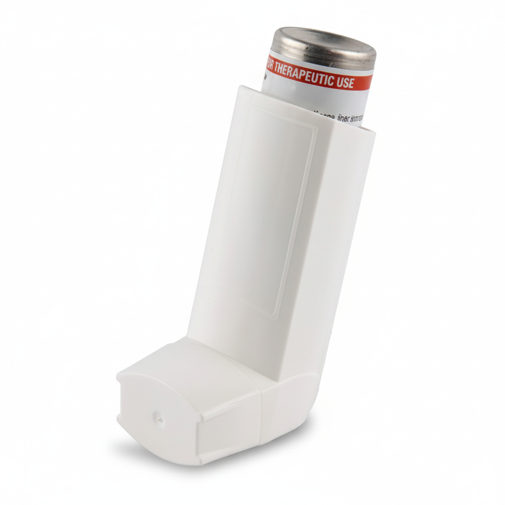 Ventolin Placebo Inhaler for practice use with aerosol propellant, designed to teach correct inhaler technique.