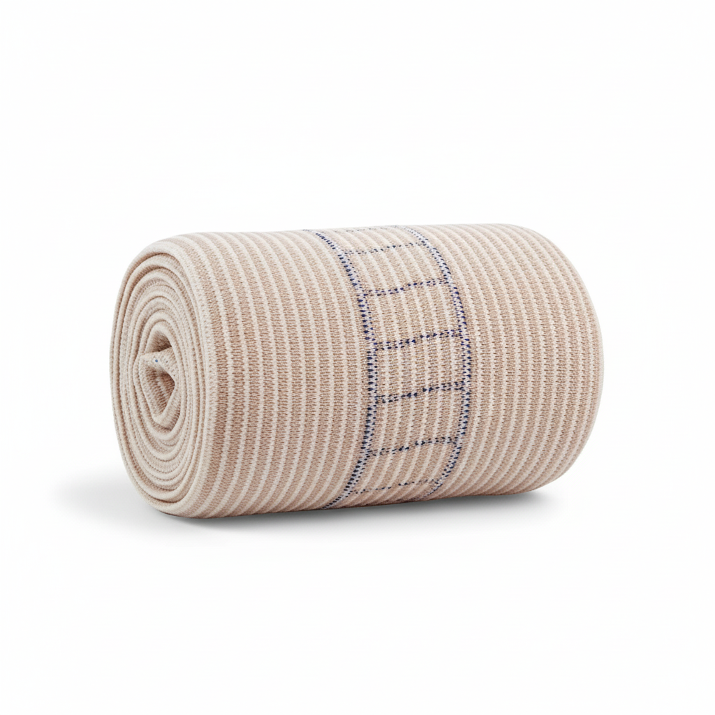 Rolled Snake Bite Bandage with rectangle-to-square shape indicator for even pressure, used in first aid supplies and kits.