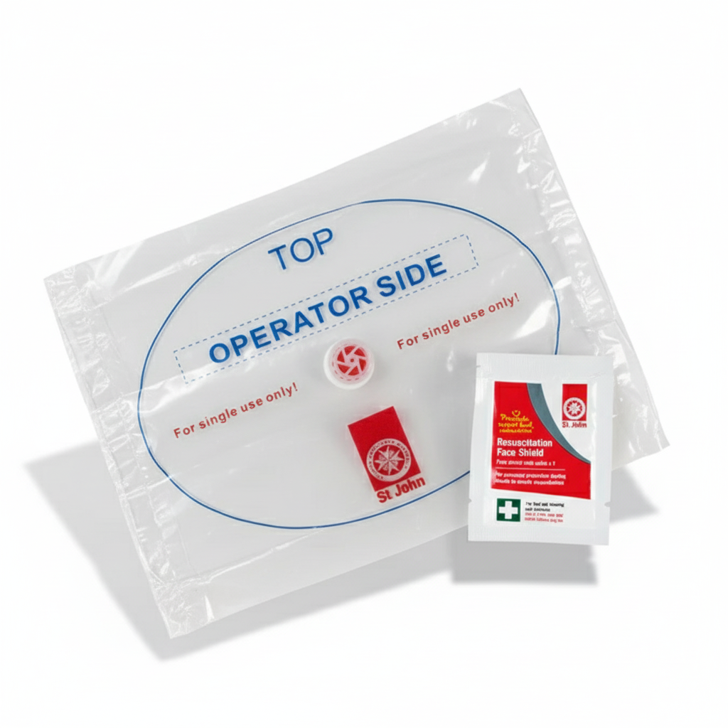 Resuscitation Face Shield in sealed packaging with St John WA branding for safe rescue breathing during CPR emergencies