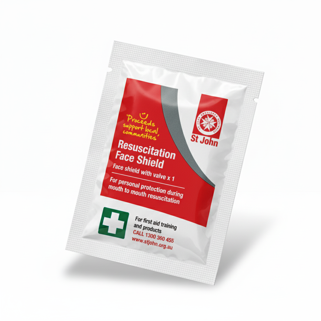 Resuscitation Face Shield packet by St John WA for personal protection in mouth to mouth rescue in first aid situations