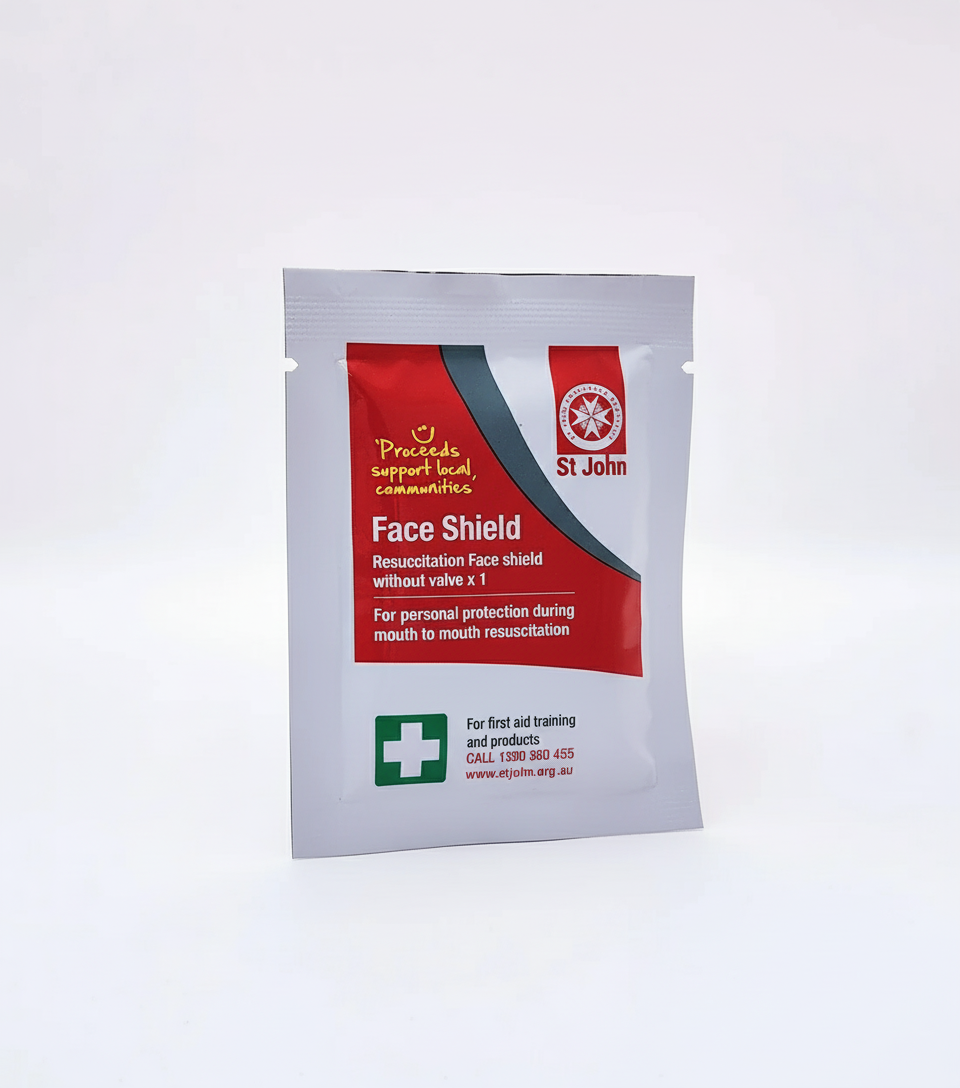Resuscitation Face Shield in sealed packaging by St John WA for personal protection during rescue breathing and CPR.