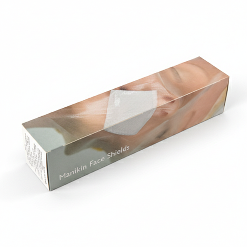 Box of Face Shield for Manikin Training disposable protective covers for safe first aid and CPR practice sessions.