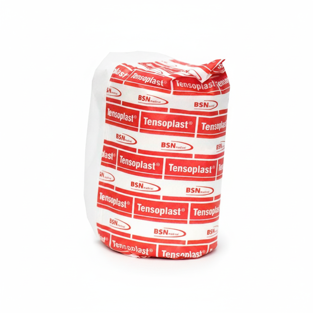 Tensoplast (Elastic Adhesive) Bandage - Roll wrapped in branded packaging for first aid and medical use with strong compression support