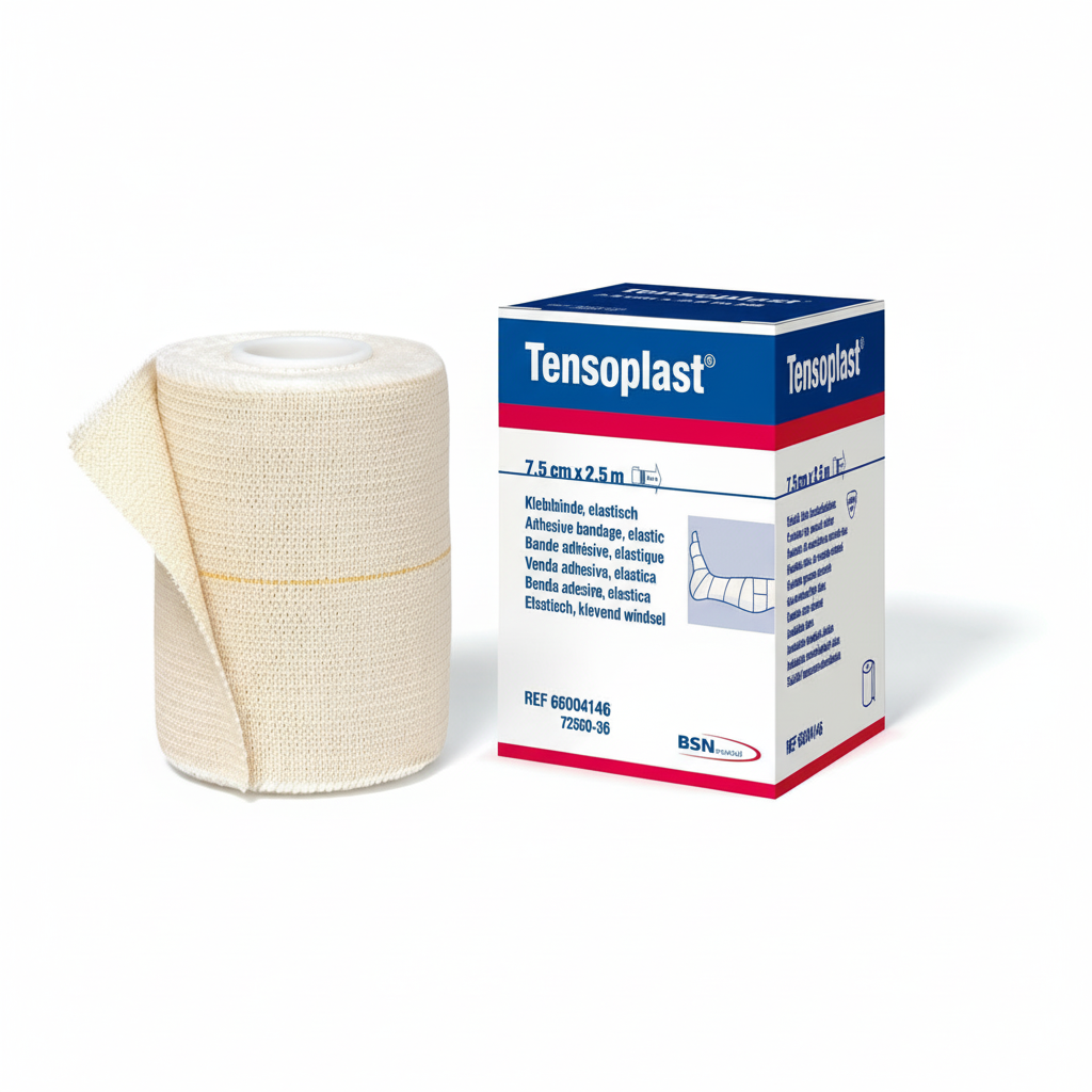 Tensoplast (Elastic Adhesive) Bandage - Roll with strong compression, cotton construction, and water-repellent adhesive support