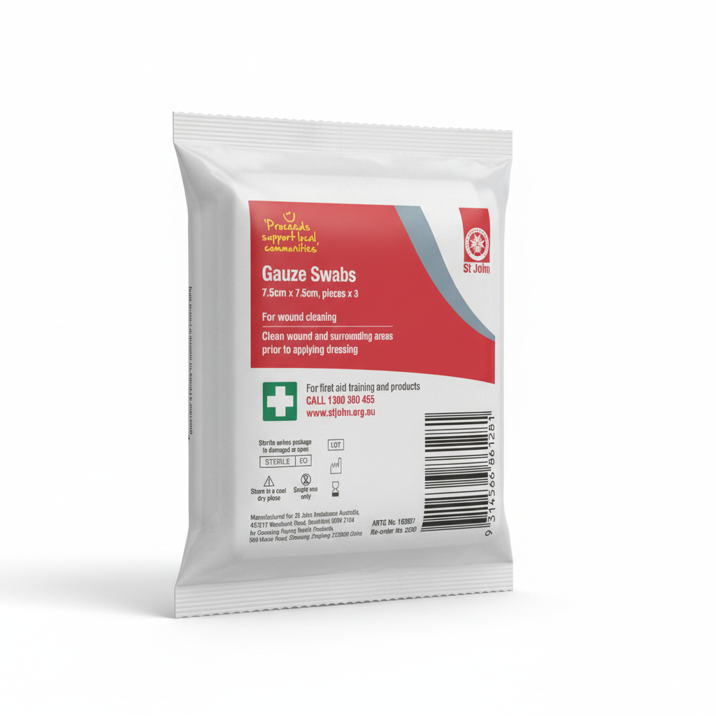Sterile Gauze Swabs packet for wound cleaning and dressing, soft absorbent cotton for gentle first aid care.