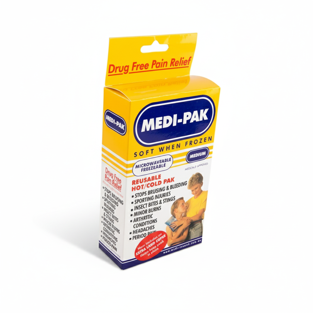 Medi-Pak (Hot/Cold) Pack - Single in yellow packaging for reusable drug free pain relief therapy and injury care