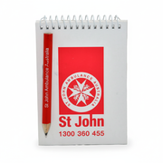 Notepad And Pencil with St John Ambulance Australia logo for recording vital first aid information and treatment details.