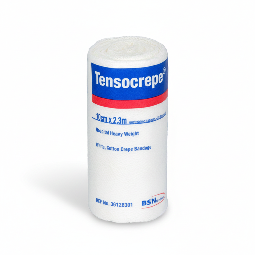 Tensocrepe Hospital Crepe Bandage heavy weight white cotton crepe for firm compression and ligament support