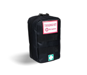 Compact black Trauma IFAK with St John logo and first aid cross, designed for emergency bleeding control and injury care.