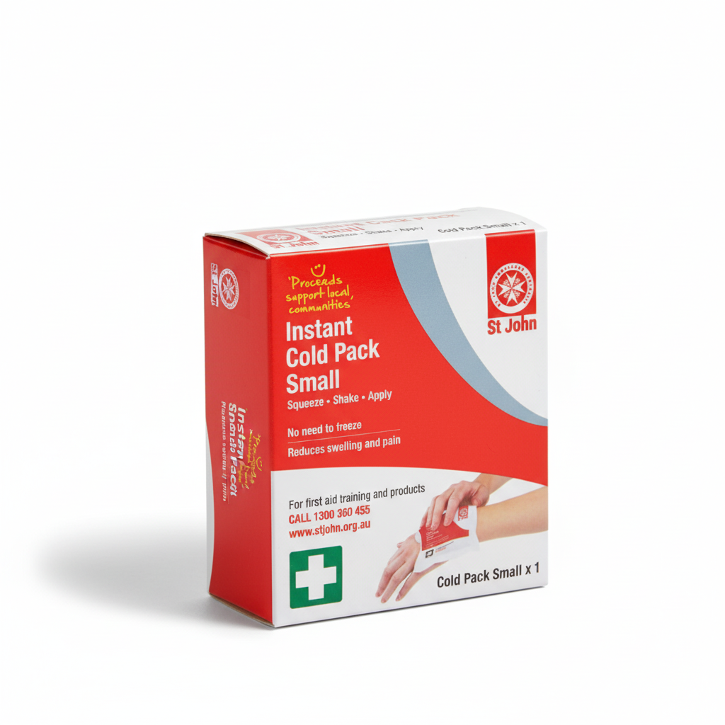 St John WA Instant Cold Pack small for first aid, reduces swelling and pain, no freezing needed, simple squeeze activation