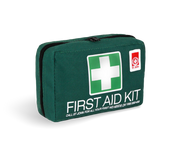 Green Empty First Aid Kit Bag with white cross symbol and St John logo designed for portable First Aid Supplies storage