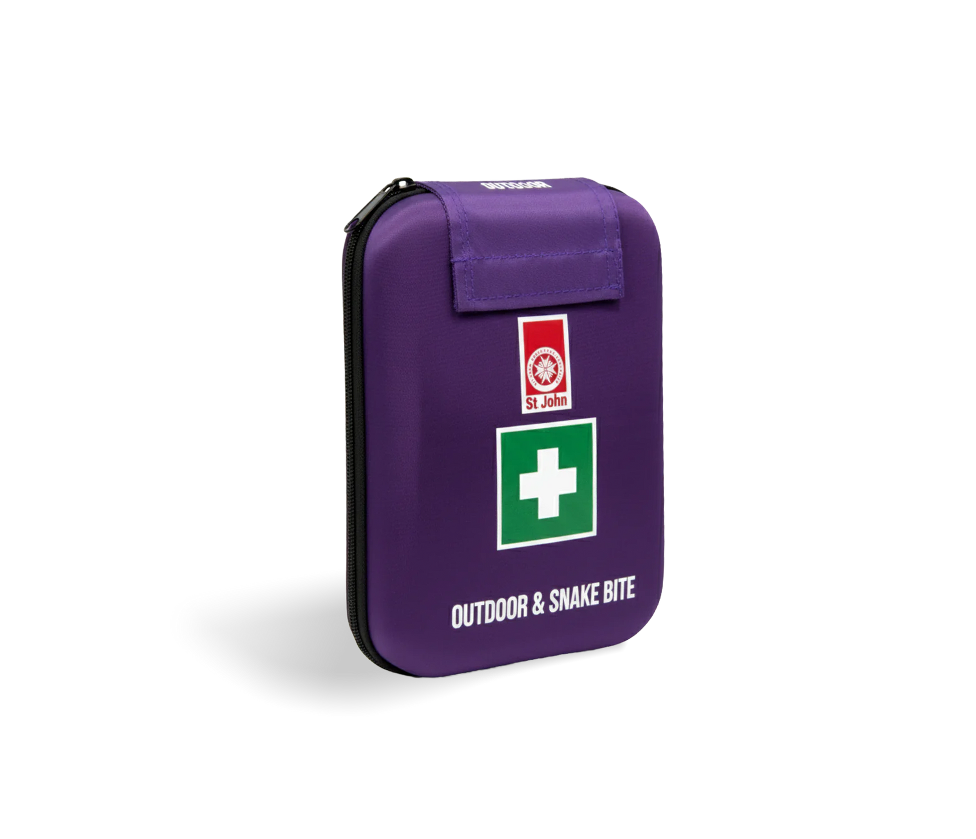Purple compact first aid kit case labeled Outdoor and Snake Bite with St John WA logo and first aid cross symbol.