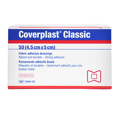 Coverplast Finger Dressing fabric adhesive plasters with strong adhesion for durable protection in first aid supplies.