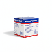 Fixomull Stretch Tape box showing 10cm x 10m skin-friendly adhesive stretchable first aid tape for secure dressings