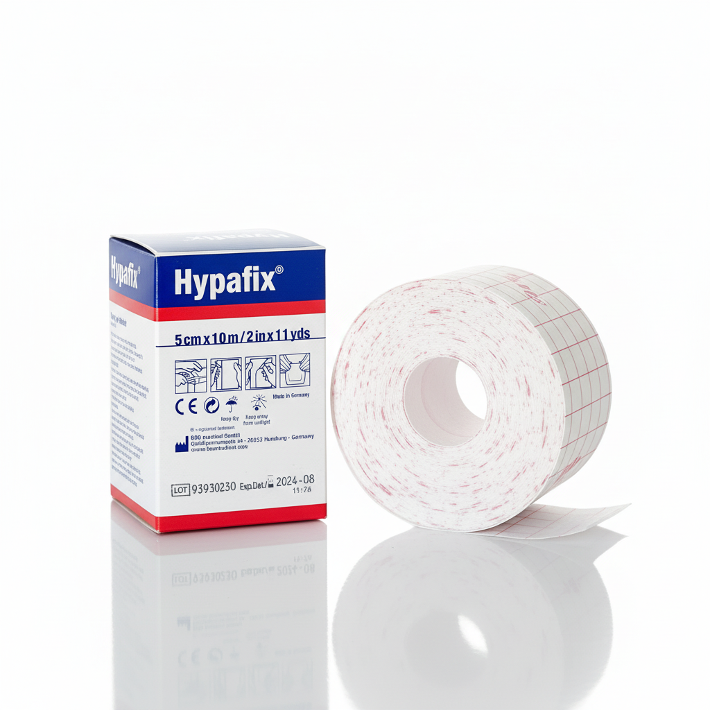 Hypafix Retention Bandage roll and packaging for wide-area fixation dressing with light compression and latex-free material