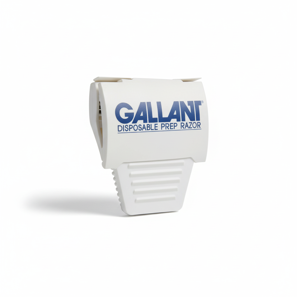 Gallant Disposable Prep Razors with platinum-coated blade, ribbed grip for control, and snap-off blade for safe disposal