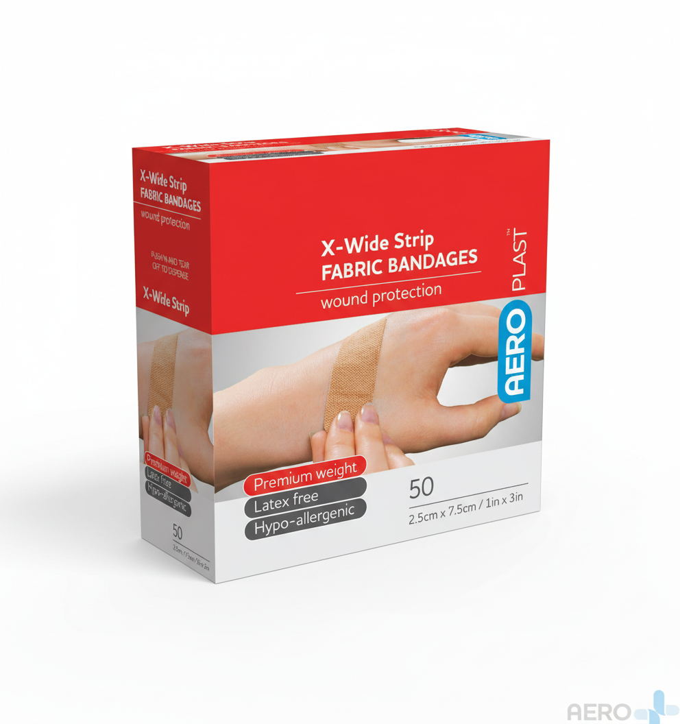 ProPlast X-Wide Dressing (Hypo-allergenic) Strips - 75mm x 25mm fabric bandages for larger wound protection, hypoallergenic and latex free